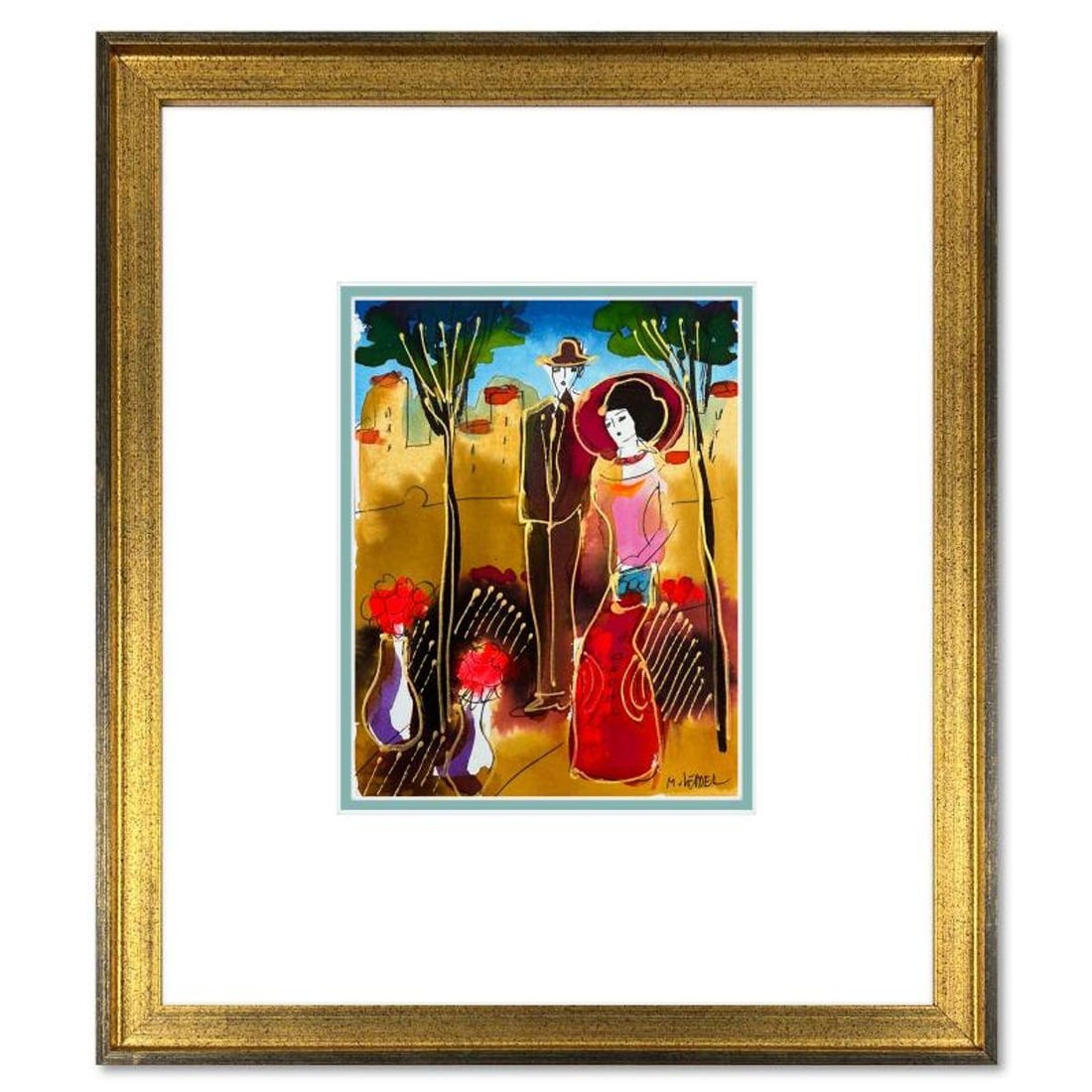 Moshe Leider, Framed Original Mixed Media Watercolor Painting, Hand Signed with Letter of: This is an original mixed media watercolor painting on paper by Moshe Leider. Hand signed by the artist, this piece comes custom framed and includes a Letter of Authenticity. Measures approximately