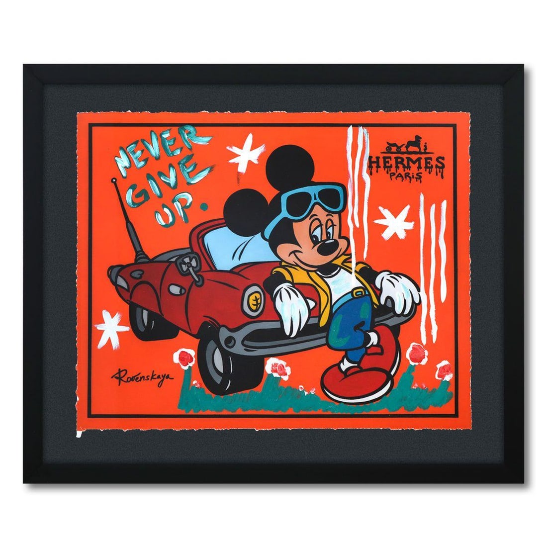 Nastya Rovenskaya- Mixed Media on Paper "New Classic": Artist: Nastya Rovenskaya. Medium: Mixed Media on Paper. Title: New Classic. Size: 24" x 30". Measures approx. 32" x 38" (framed). Signature: Hand Signed. Certificate of Authenticity: Is included.