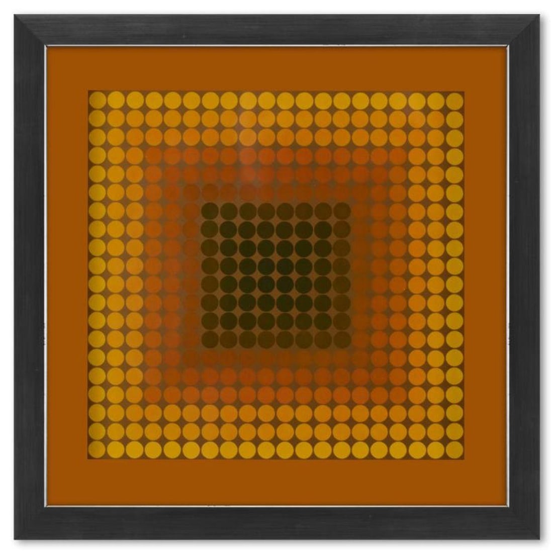 Victor Vasarely (1908-1997), "CTA - 101 de la serie CTA - 102" Framed 1971 Heliogravure Print with: CTA - 101 de la serie CTA - 102 is a heliogravure print on paper, published in 1971, by Victor Vasarely (1908-1997). This piece comes custom framed, with a letter of authenticity and with a 1976 Vasar