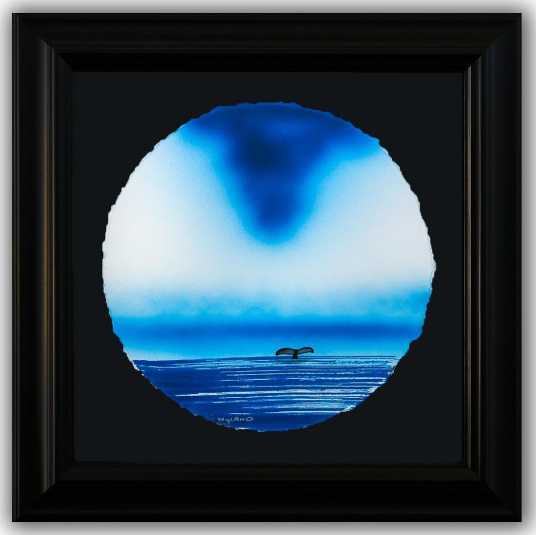 Wyland- Original Watercolor Painting on Deckle Edge Paper "Fluke": Artist: Wyland. Medium: Original Watercolor Painting on Deckle Edge Paper. Title: Fluke. Size: 19" x 19". Measures approx. 30" x 30" (framed). Signature: Hand Signed by the artist. Certificate of Auth