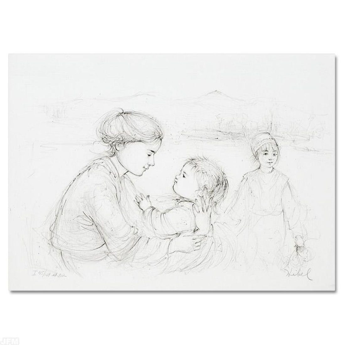 Playful Mother and Baby Limited Edition Lithograph by Edna Hibel (1917-2014), Numbered and Hand: Playful Mother and Baby is a limited edition lithograph on paper, numbered and hand signed by Edna Hibel (1917-2014). Includes Certificate of Authenticity! Measures approx. 16" x 11.5" (with border),