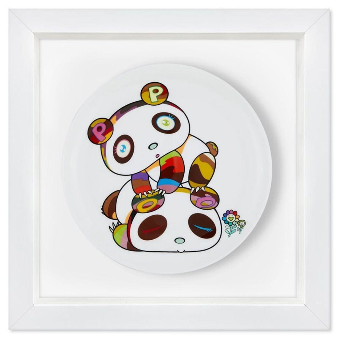 Takashi Murakami, "Panda Cubs, Hoyoyo, ZZZZZ" Framed Limited Edition Fine Bone China Plate: Panda Cubs, Hoyoyo, ZZZZZ is a limited edition fine bone china plate by Takashi Murakami. This plate is custom framed and floated on linen. Measures approx. 16" x 16" (frame), 11" (plate diameter). Th