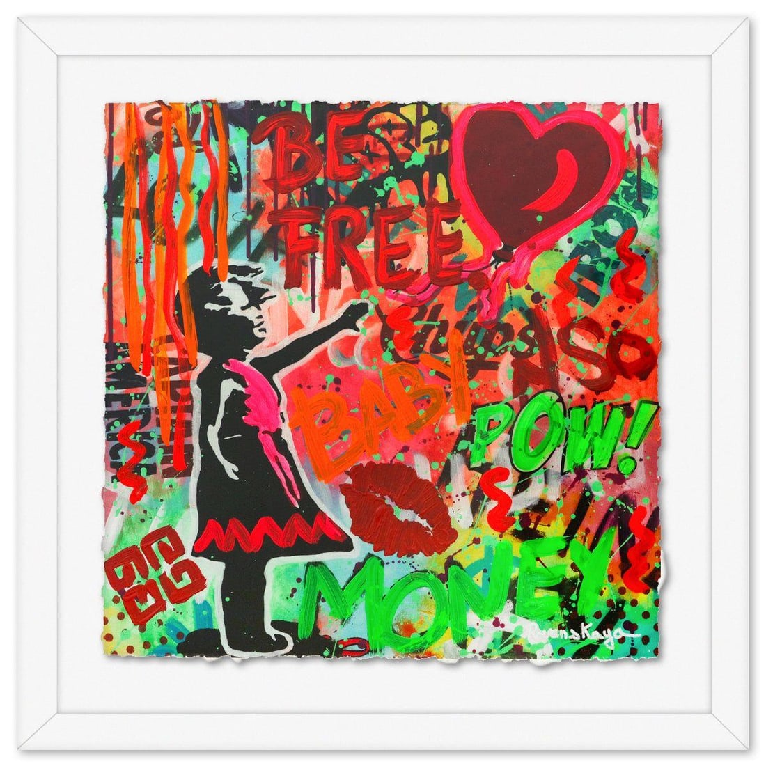 Nastya Rovenskaya- Original Mixed Media on Deckle Edge Paper "The Ballon": Artist: Nastya Rovenskaya. Medium: Original Mixed Media on Deckle Edge Paper. Title: The Ballon. Size: 16" x 16". Measures approx. 22" x 22" (framed). Signature: Hand Signed by the artist. Certificate