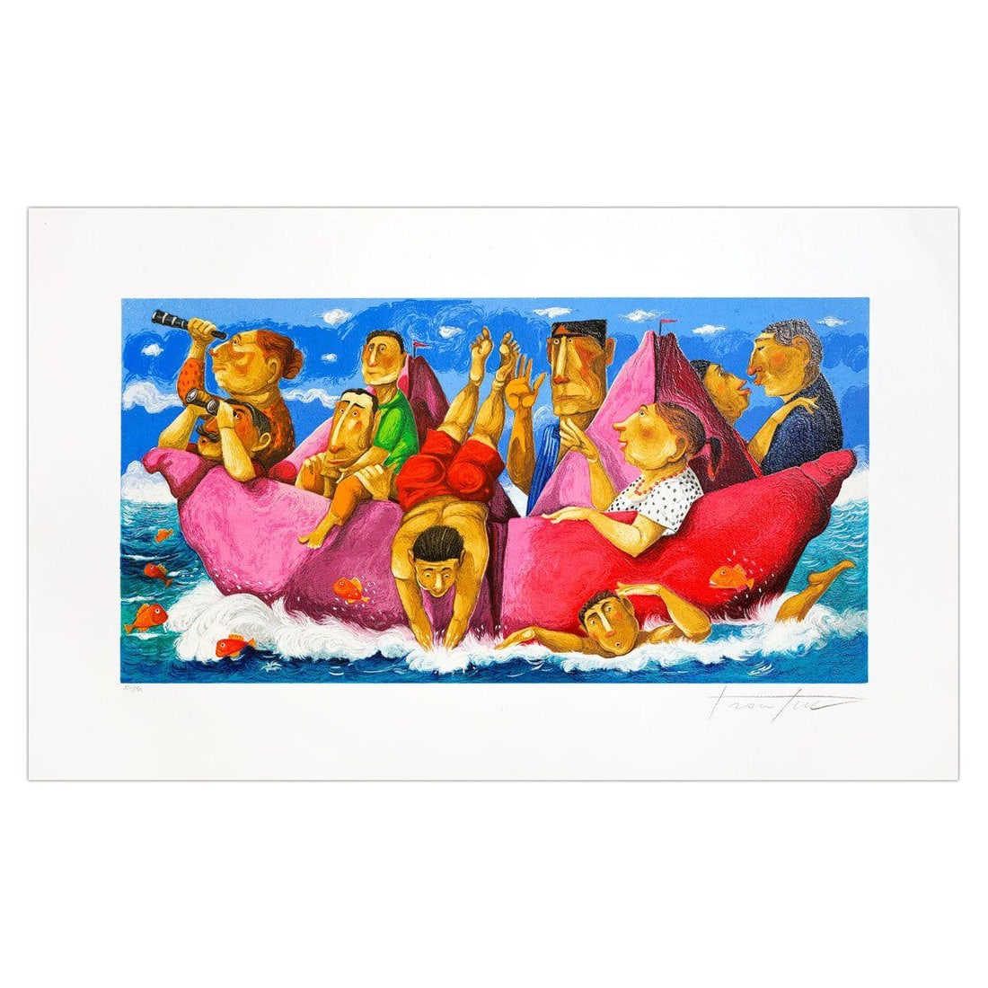 Pino Porcopio- SIlkscreen on Paper "Caraibi": Artist: Pino Porcopio. Medium: SIlkscreen on Paper. Title: Caraibi. Size: 12" x 24". Signature: Hand Signed and numbered. Certificate of Authenticity: Is included. Additional: Edition number might var