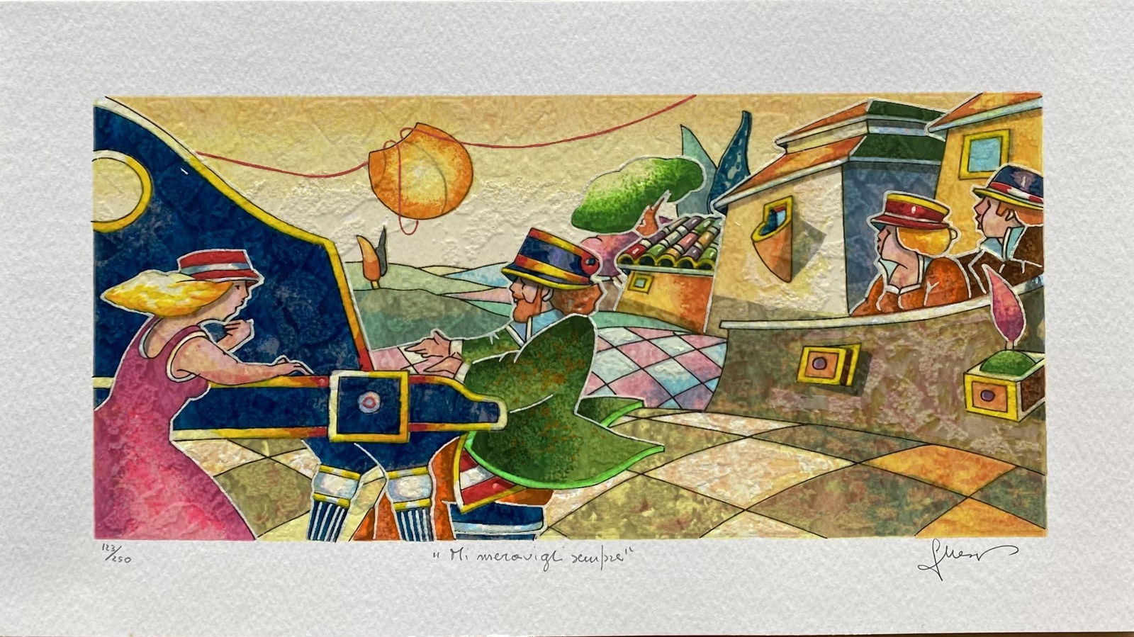 Francesco Nesi- Original Serigraph on Paper "MI MERAVIGLI SEMPRE": Artist: Francesco Nesi. Medium: Original Serigraph on Paper. Title: MI MERAVIGLI SEMPRE. Size: 8" x 14". Signature: Hand Signed and Numbered by the Artist. Certificate of Authenticity: Is Included. Re