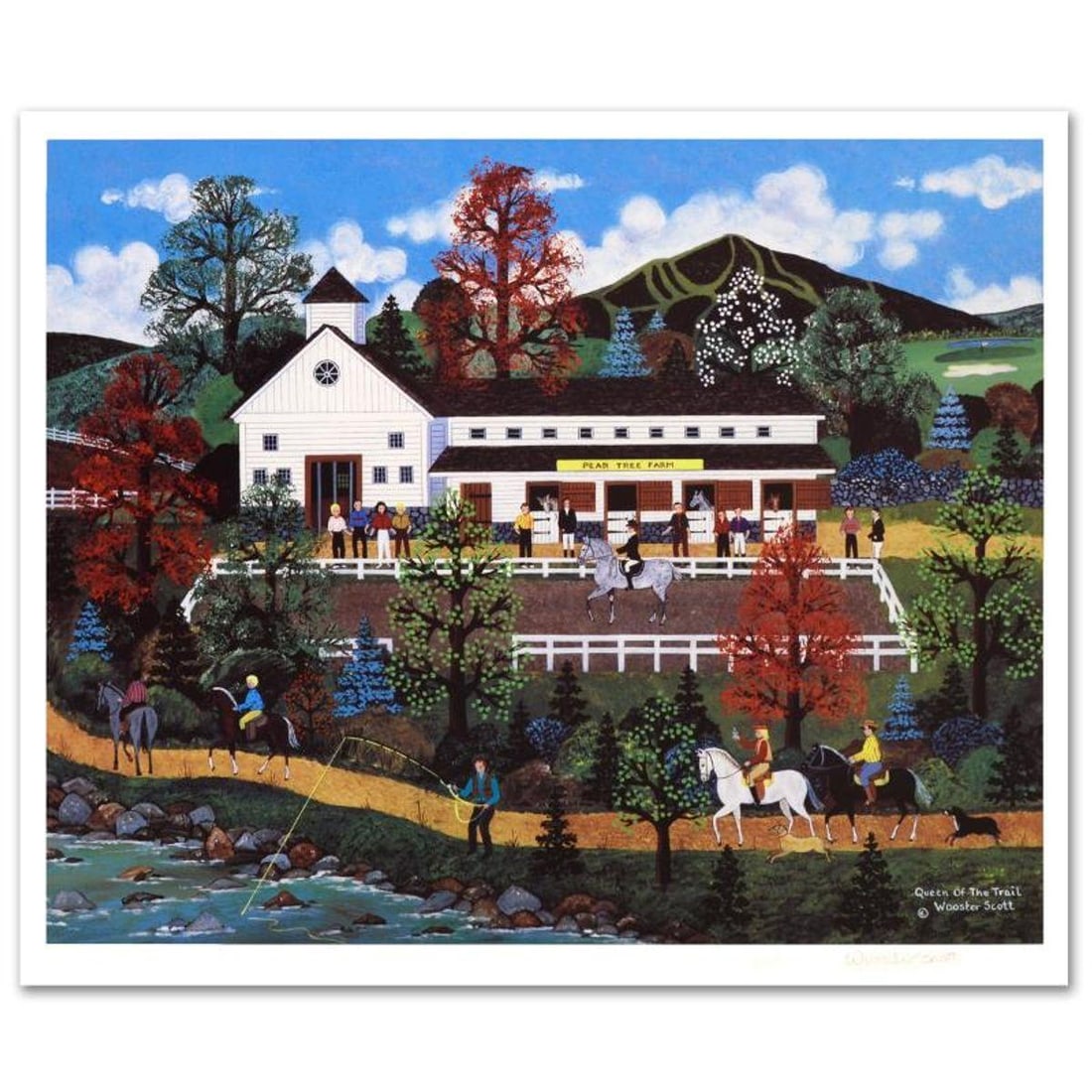 Jane Wooster Scott, "Queen of the Trail" Hand Signed Limited Edition Lithograph with Letter of: Queen of the Trail is a limited edition lithograph on paper by Jane Wooster Scott. The piece is hand signed and numbered and comes with a letter of authenticity. Measures approx. 20" x 16" (with borde