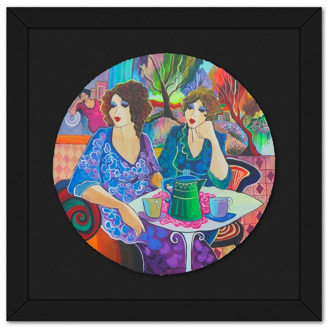 Patricia Govezensky- Original Watercolor "Fragmented Harmony": Artist: Patricia Govezensky. Medium: Original Watercolor. Title: Fragmented Harmony. Size: 16" x 16". Measures approx. 23" x 23" (framed). Signature: Hand signed. Certificate of Authenticity: Is inclu