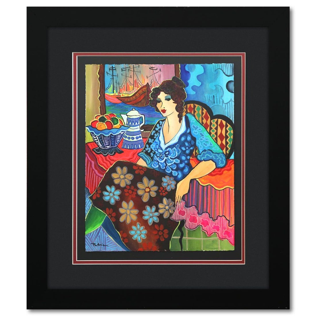 Patricia Govezensky- Original Watercolor "Afternoon Tea": Artist: Patricia Govezensky. Medium: Original Watercolor. Title: Afternoon Tea. Size: 14" x 11". Measures approx. 23" x 20" (framed). Signature: Hand signed by the artist. Certificate of Authenticity: