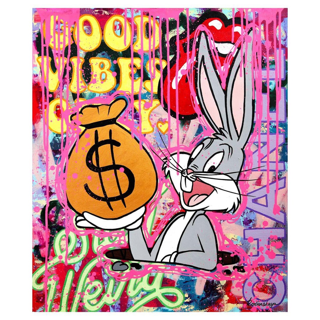 Nastya Rovenskaya- Original Oil on Canvas "Show Me the Bunny": Artist: Nastya Rovenskaya. Medium: Original Oil on Canvas. Title: Show Me the Bunny. Size: 24" x 20". Signature: Hand Signed. Certificate of Authenticity: Is included. Reference#: 36701.