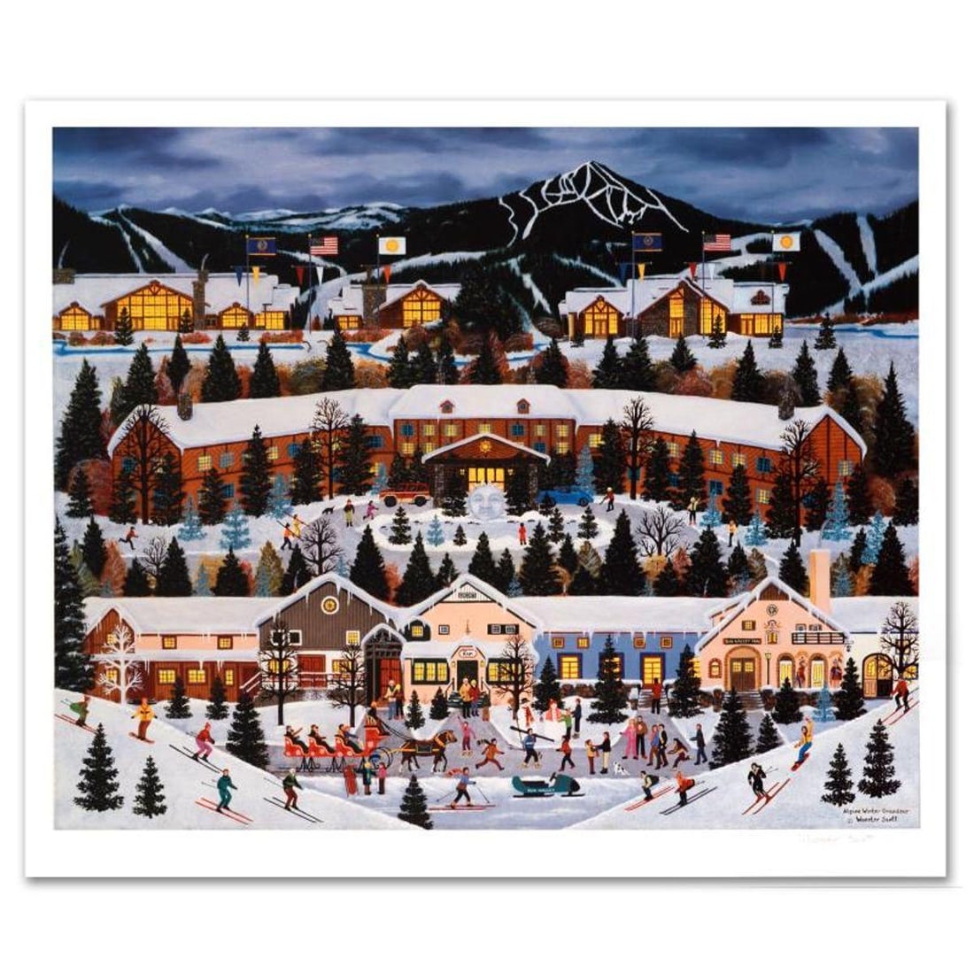 Jane Wooster Scott, "Alpine Winter Grandeur" Hand Signed Limited Edition Lithograph with Letter of: Alpine Winter Grandeur is a limited edition lithograph on paper by Jane Wooster Scott. The piece is hand signed and numbered and comes with a letter of authenticity. Measures approx. 28.5" x 24" (with