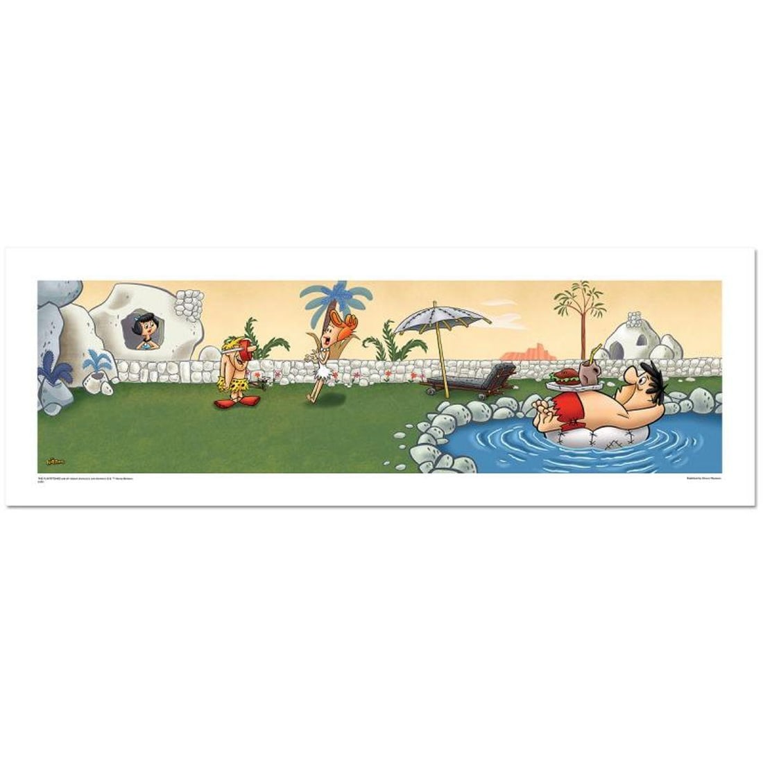 The Flintstones, "Swimming Pool" Numbered Limited Edition with Certificate of Authenticity.: Swimming Pool is a licensed limited edition lithograph on paper featuring classic Hanna-Barbera characters from The Flintstones. The piece comes numbered, with hologram seal, and a Certificate of