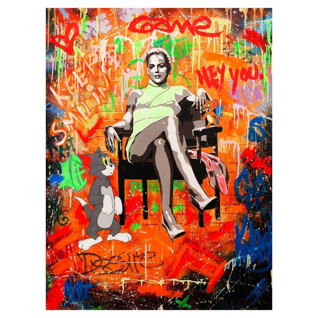 Nastya Rovenskaya- Mixed Media on Canvas "Basic Instinct": Artist: Nastya Rovenskaya. Medium: Mixed Media on Canvas. Title: Basic Instinct. Size: 40" x 30". Signature: Hand Signed. Certificate of Authenticity: Is included. Reference#: 26425.