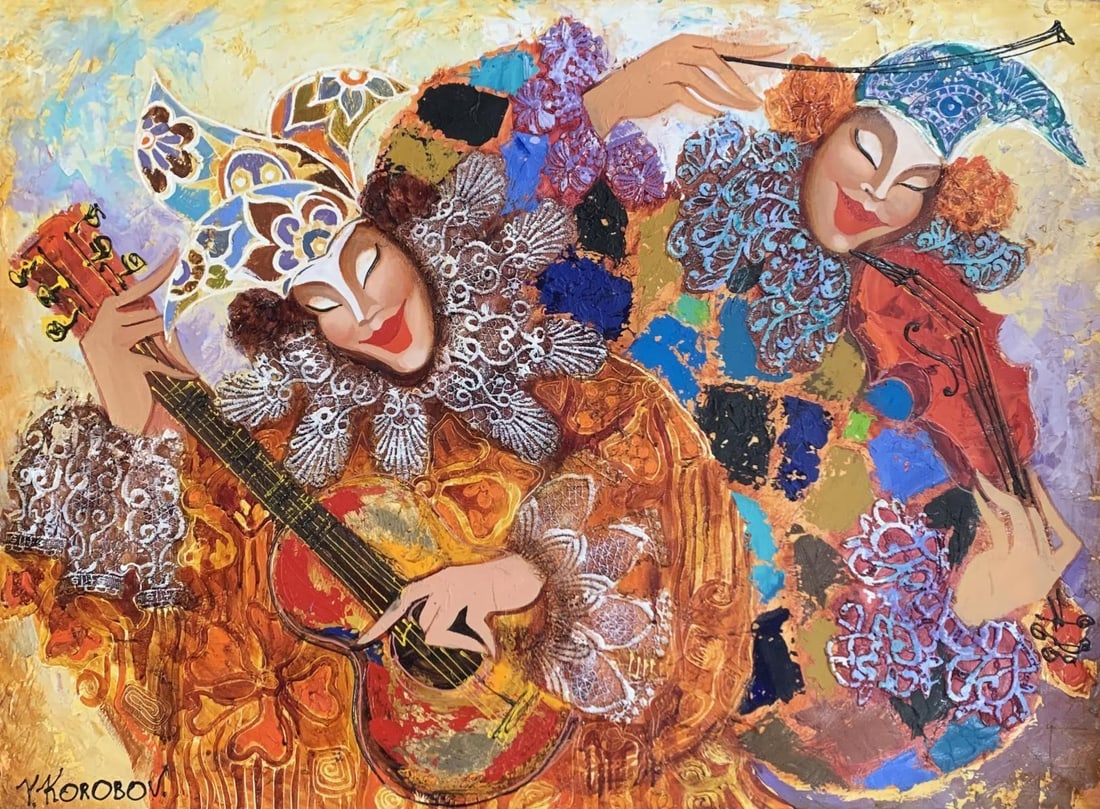 Korobov- Original painting on canvas "Musicians": Artist: Korobov. Medium: Original painting on canvas. Title: Musicians. Size: 28" x 38". Reference#: 28364.