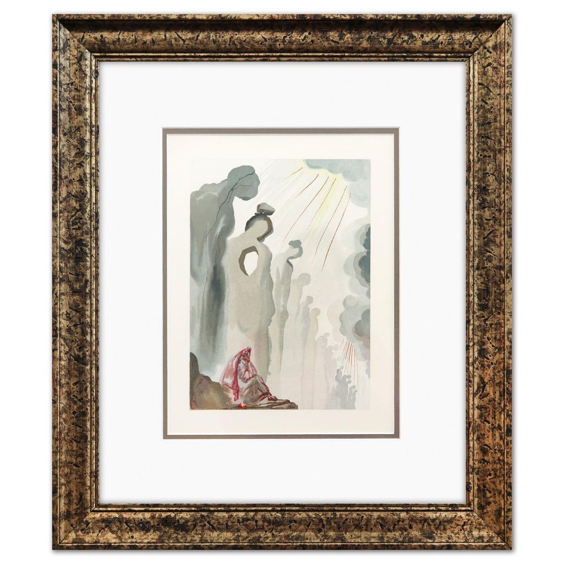 Salvador Dali- Original Color Woodcut on B.F.K. Rives Paper "Purgatory 11": Artist: Salvador Dali. Medium: Original Color Woodcut on B.F.K. Rives Paper. Title: Purgatory 11. Size: 13" x 10". Measures approx. 20" x 18" (framed). Certificate of Authenticity: Is included. Additi