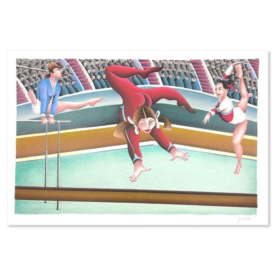 Yuval Mahler, "Gymnast" Limited Edition Serigraph, Numbered and Hand Signed with Letter of: Gymnast is a limited edition serigraph on paper by Yuval Mahler. The piece comes hand signed by the artist, numbered, and with a letter of authenticity. Measures approximately 13" x 20". Reference#: 9