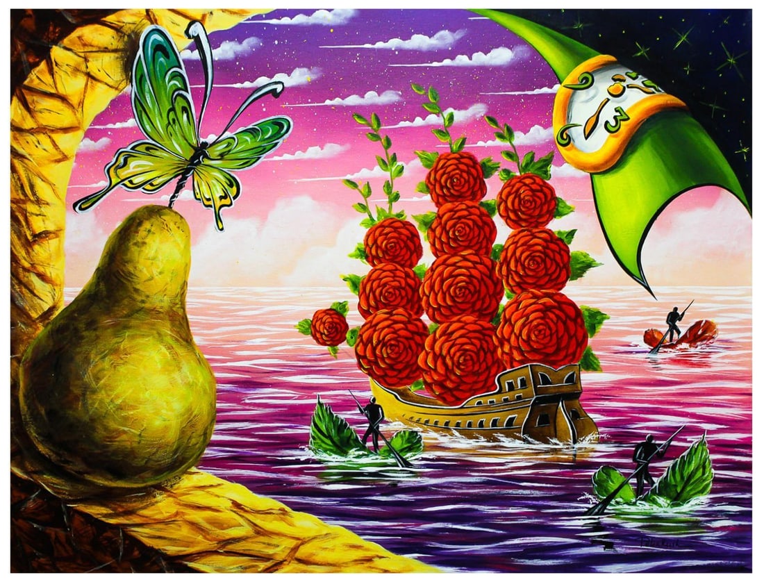 Eugene Poliarush- Original Oil on Canvas "Flower Ship To Heaven": Artist: Eugene Poliarush. Medium: Original Oil on Canvas. Title: Flower Ship To Heaven. Size: 30" x 40". Signature: Hand Signed by the artist. Certificate of Authenticity: From the publisher. Referenc
