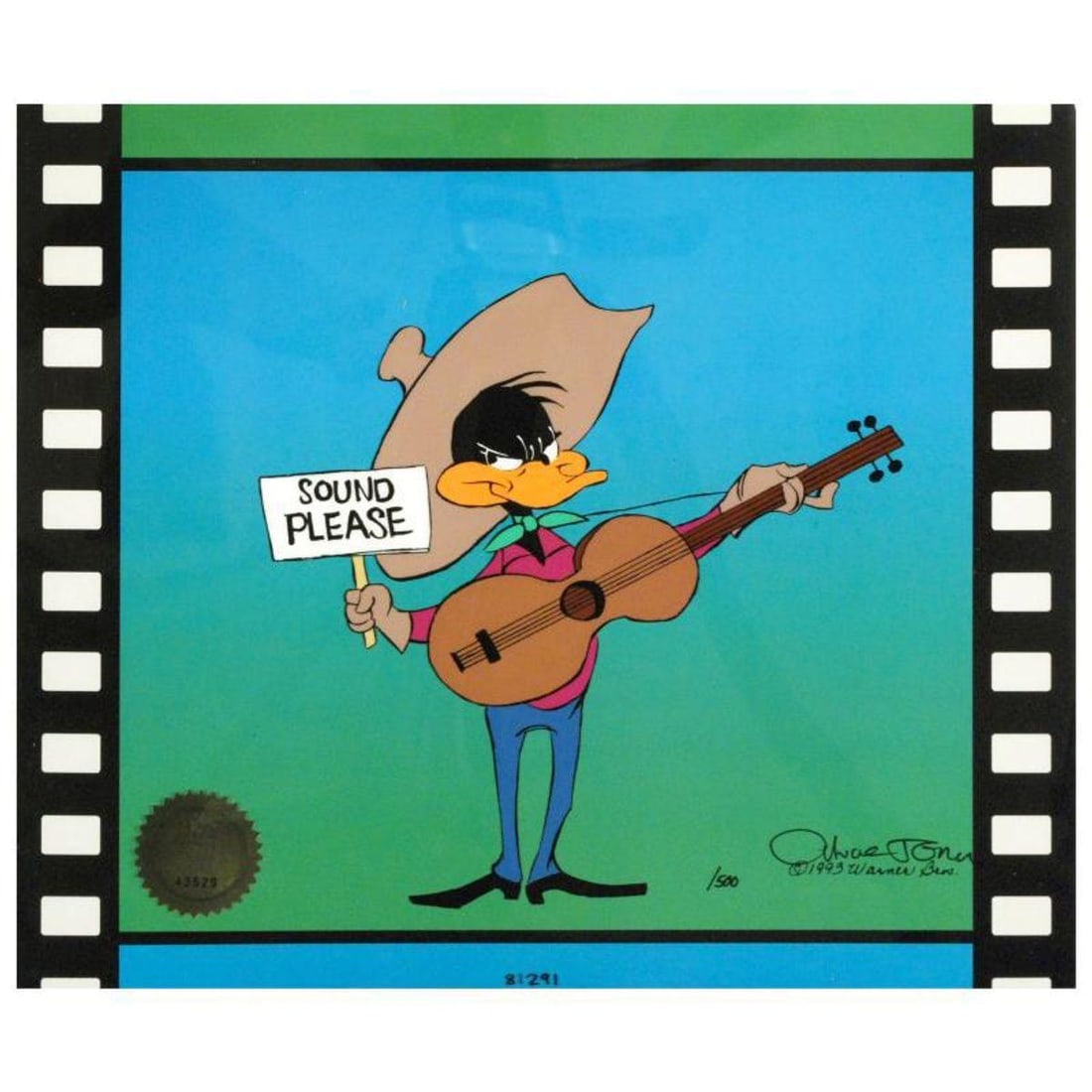 Sound Please by Chuck Jones (1912-2002). Limited Edition Animation Cel with Hand Painted Color.: Own this amazing piece based on the original line image hand drawn and hand-inked on paper by Chuck Jones! "Sound Please" is a sold out limited edition animation cel with hand painted coloring on