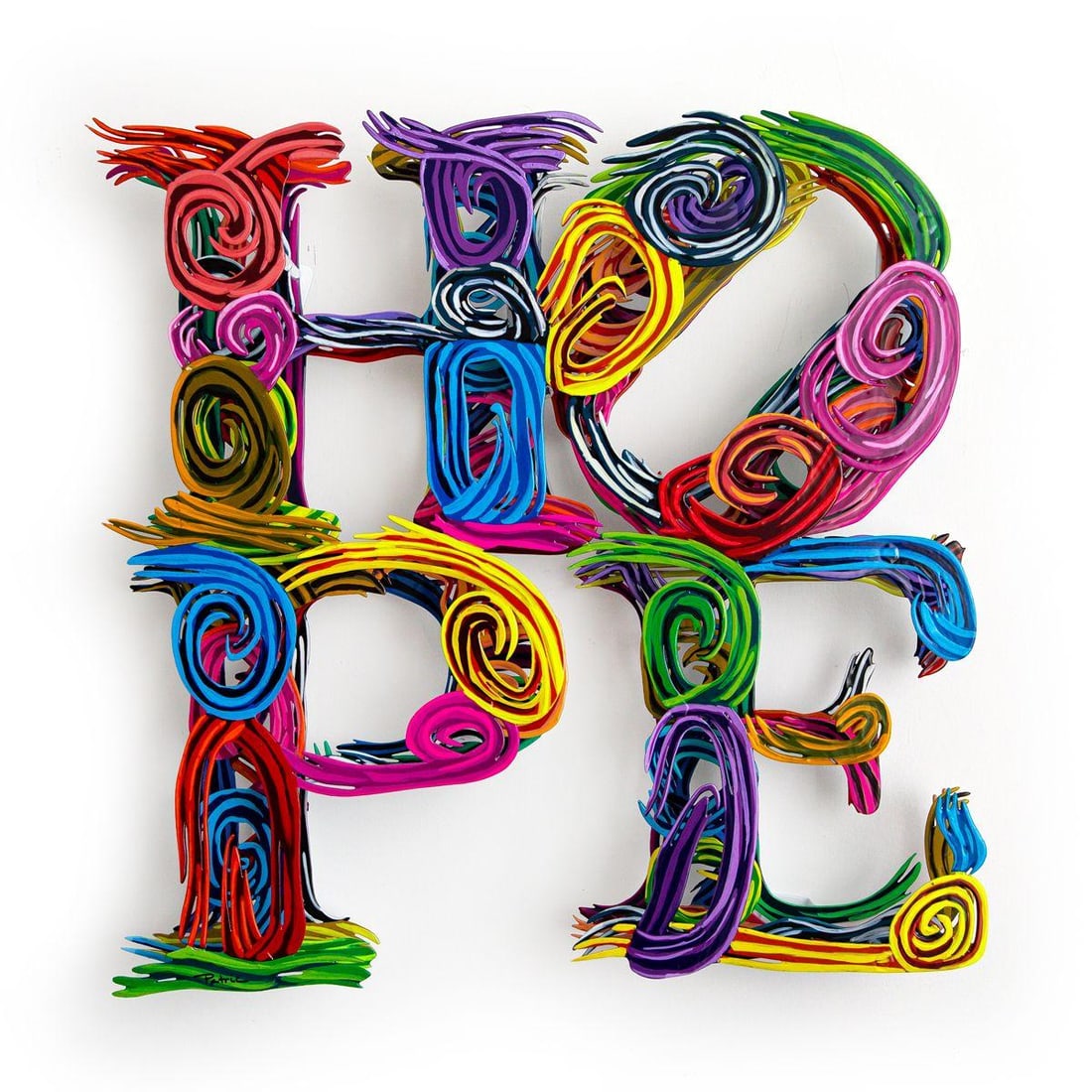 Patricia Govezensky- Original Painting on Cutout Steel "HOPE (Mini Series)": Artist: Patricia Govezensky. Medium: Original Painting on Cutout Steel. Title: HOPE (Mini Series). Size: 17" x 17". Signature: Hand Signed by the artist. Certificate of Authenticity: Is included.