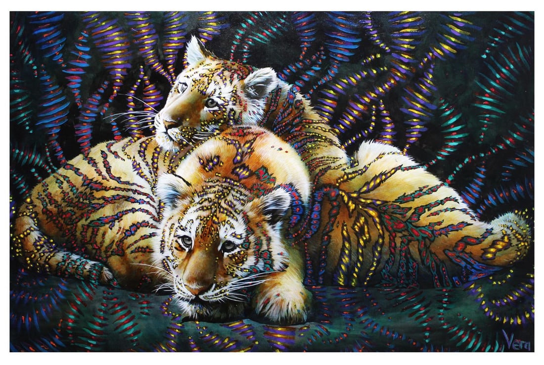 Vera V. Goncharenko- Original Giclee on Canvas "About To Sleep": Artist: Vera V. Goncharenko. Medium: Original Giclee on Canvas. Title: About To Sleep. Size: 24" x 36". Signature: Hand Signed and Numbered by the Artist. Certificate of Authenticity: From the publish