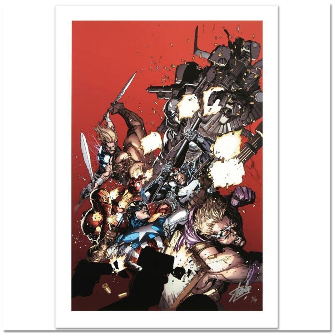 Stan Lee Signed, Marvel Comics "Ultimate Avengers Vs. New Ultimates #1" Limited Edition Canvas 3/99: Ultimate Avengers Vs. New Ultimates #1 is a limited edition giclee on canvas with art by Leinil Francis Yu. Officially licensed by Marvel, this piece is numbered 3/99 and hand signed by creative legen