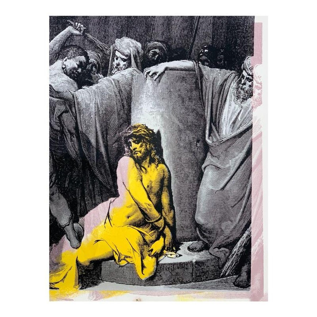 Steve Kaufman (1960-2010), "Jesus in Thorns State 1" Hand Signed and Numbered Limited Edition Hand: Jesus in Thorns state 1 is limited edition hand pulled silkscreen unique mixed media on canvas by Andy Warhol protege Steve Kaufman (1960-2010). This piece is numbered and hand signed inverso and