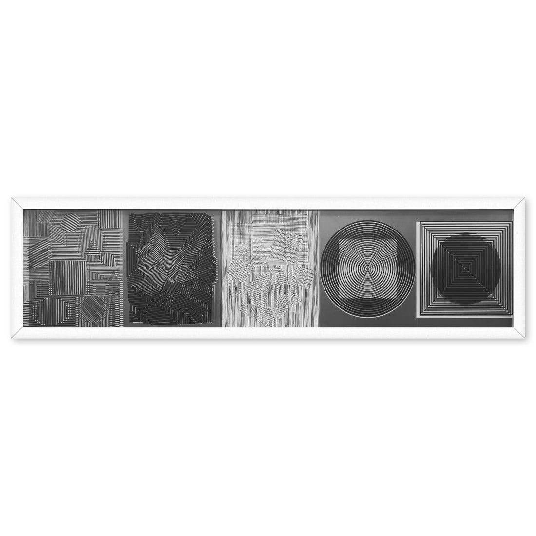 Victor Vasarely (1908-1997)- Mixed Media "Serie Cinetique: Trois Dimensions de l'Optique": Artist: Victor Vasarely (1908-1997). Medium: Mixed Media. Title: Serie Cinetique: Trois Dimensions de l'Optique. Size: 11" x 45". Measures approx. 13" x 48" (framed). Certificate of Authenticity: Is