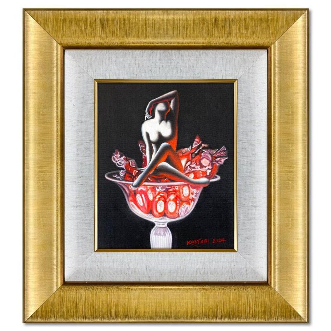 Mark Kostabi, "Sweet Euphoria" Framed Original Oil Painting on Canvas, Hand Signed with Letter of: Sweet Euphoria is an original oil painting on canvas by Mark Kostabi, hand signed by the artist. This piece comes framed. Includes Certificate of Authenticity. Measures approx. 22" x 20" (frame), 12"