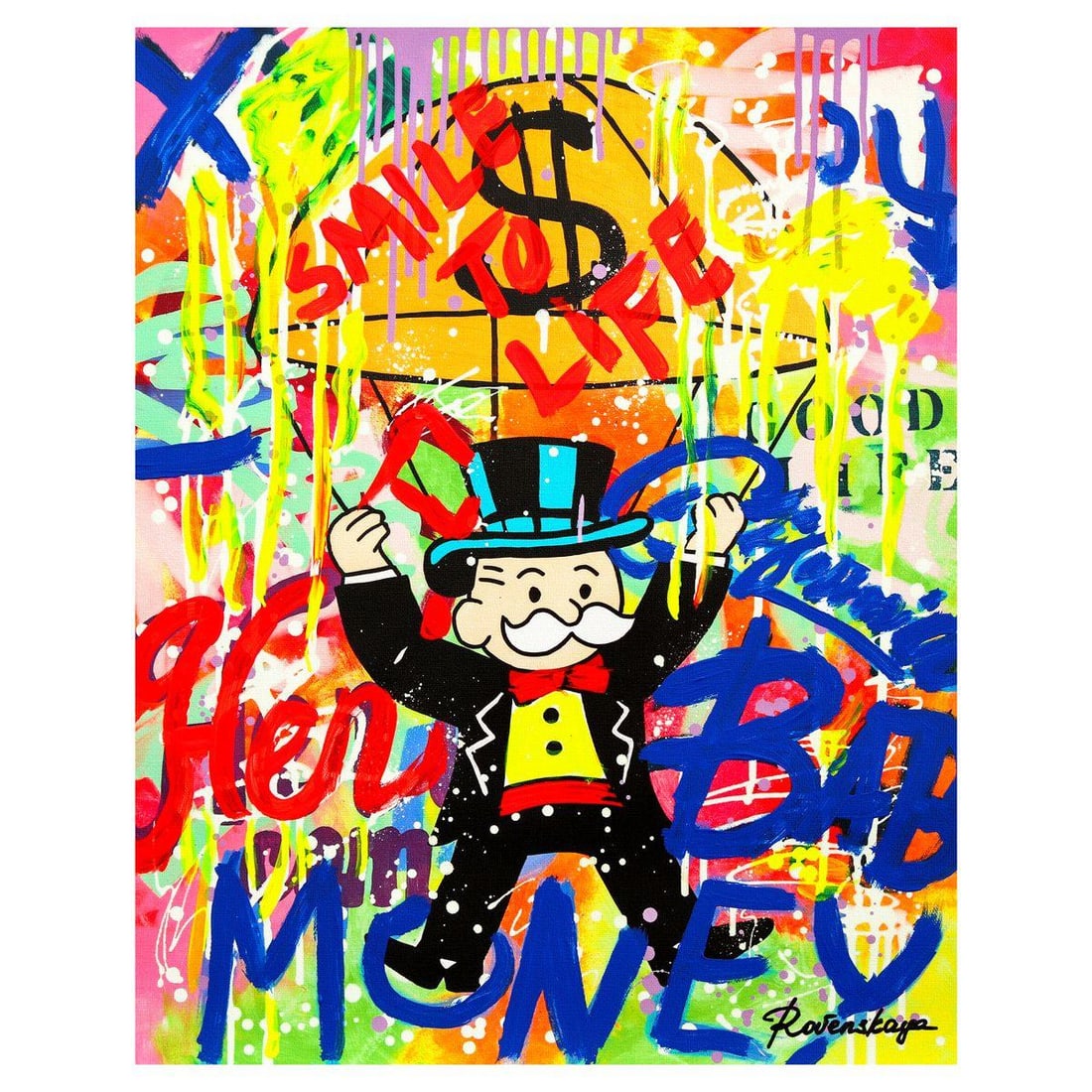 Nastya Rovenskaya- Mixed Media on Canvas "Dream Big": Artist: Nastya Rovenskaya. Medium: Mixed Media on Canvas. Title: Dream Big. Size: 20" x 16". Signature: Hand Signed. Certificate of Authenticity: Is included. Reference#: 36711.