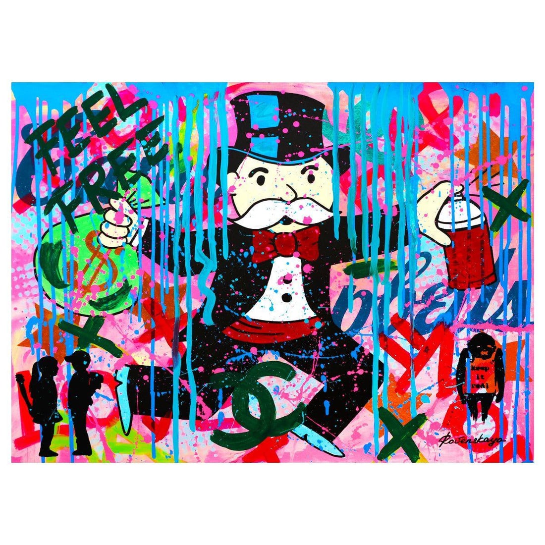 Nastya Rovenskaya- Mixed Media "Love Camp": Artist: Nastya Rovenskaya. Medium: Mixed Media. Title: Love Camp. Size: 30" x 40". Signature: Hand signed. Certificate of Authenticity: Is included. Reference#: 58243.