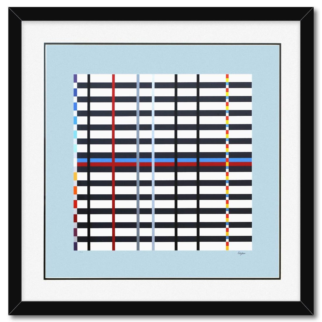 Yaacov Agam- Silkscreeen Serigraph "Homage to Mondrian": Artist: Yaacov Agam. Medium: Silkscreeen Serigraph. Title: Homage to Mondrian. Size: 26" x 27". Measures approx. 34" x 35" (framed). Signature: Hand signed and numbered. Certificate of Authenticity: