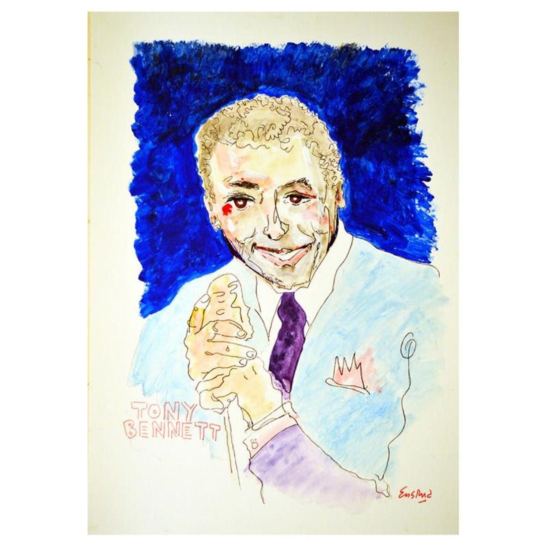 Wayne Ensrud, "Tony Bennett" Hand Signed Original Painting with Letter of Authenticity.: Tony Bennett is an original painting, acrylic on board by Wayne Ensrud. The piece is hand signed by the artist and comes with a Letter of Authenticity. Measures approximately 20" x 15".
