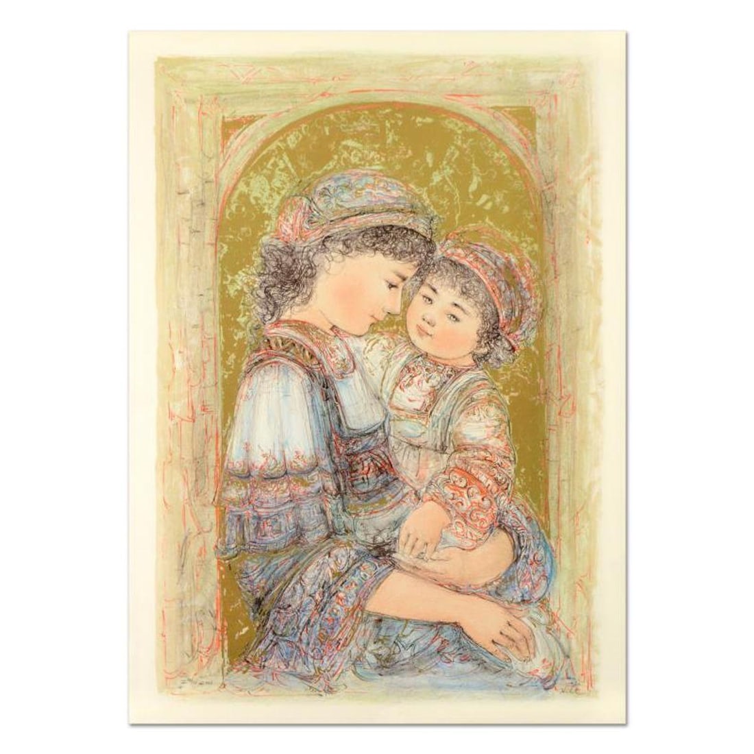 Edna Hibel (1917-2014), "Mother and Child of Thera" Limited Edition Lithograph, Numbered and Hand: Mother and Child of Thera is a limited edition lithograph on paper by Edna Hibel (1917-2014), numbered and hand signed by the artist. Includes Certificate of Authenticity. Measures approx. 29.5" x 41.