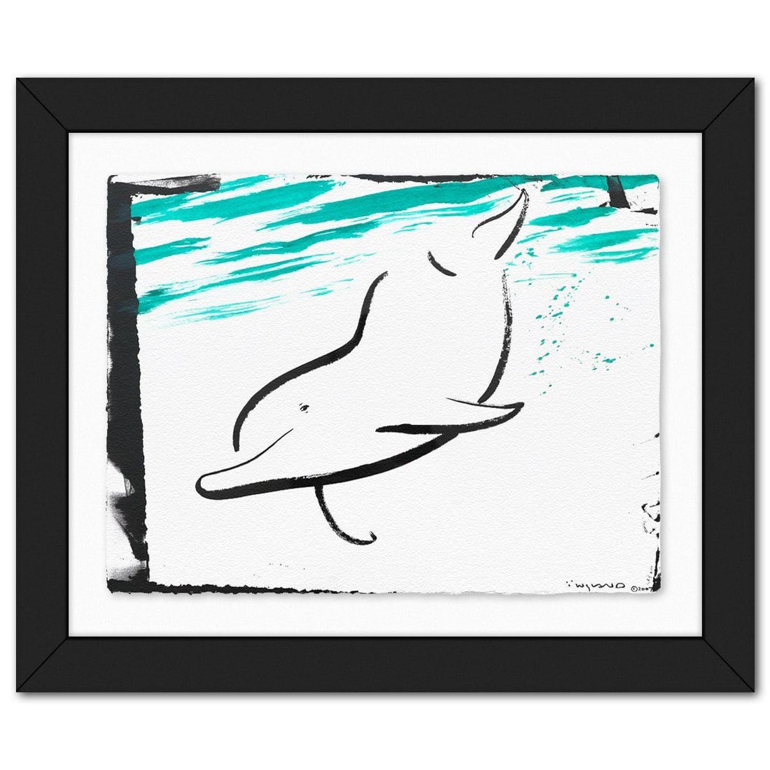 Wyland- Original Sumi Ink Painting "Dolphin": Artist: Wyland. Medium: Original Sumi Ink Painting. Title: Dolphin. Size: 23" x 30". Measures approx. 33" x 40" (framed). Signature: Hand signed by the artist. Certificate of Authenticity: Is included