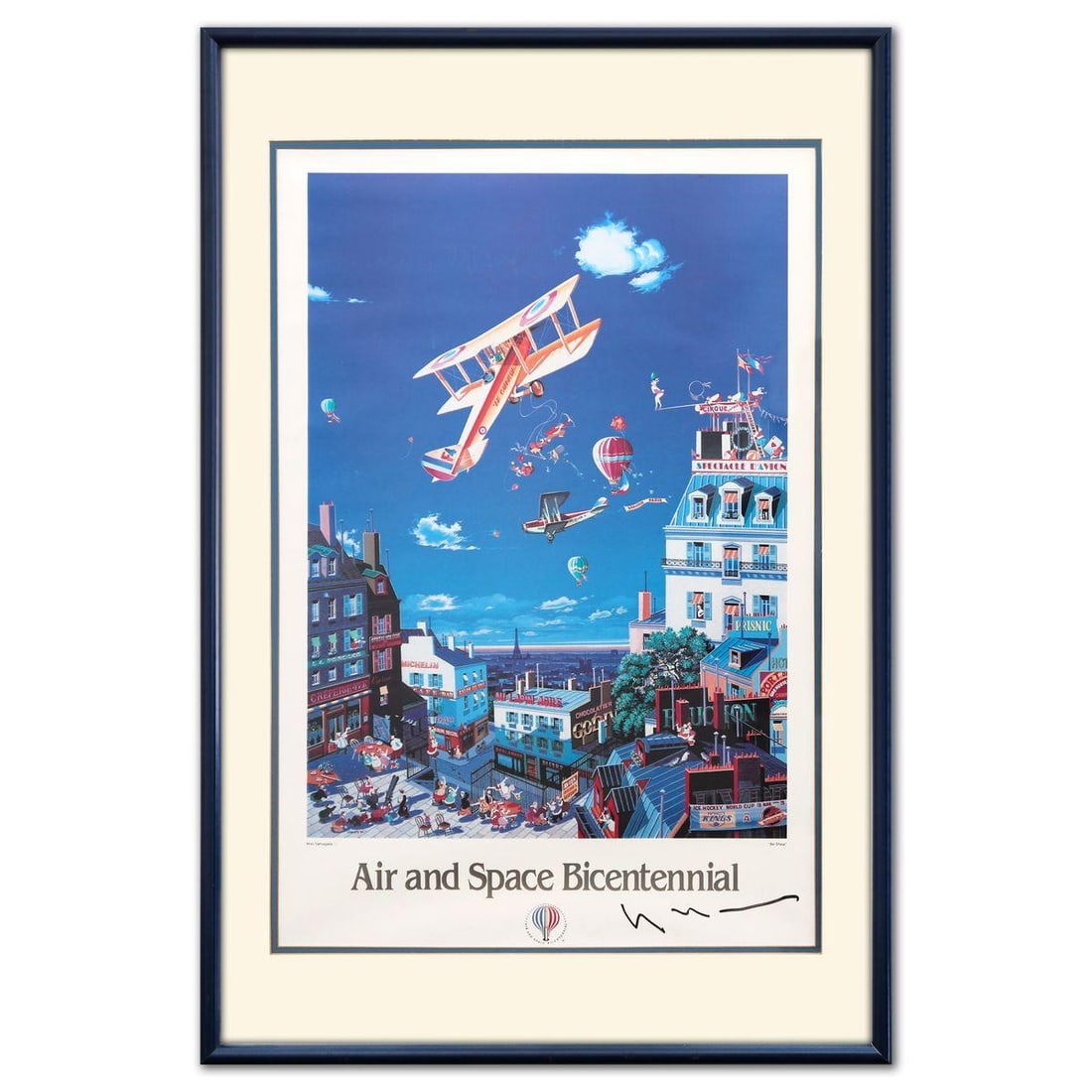 Hiro Yamagata- Offset Lithograph "Air Show": Artist: Hiro Yamagata. Medium: Offset Lithograph. Title: Air Show. Size: 29" x 20". Measures approx. 37" x 25" (framed). Signature: Hand Signed. Reference#: 26375.