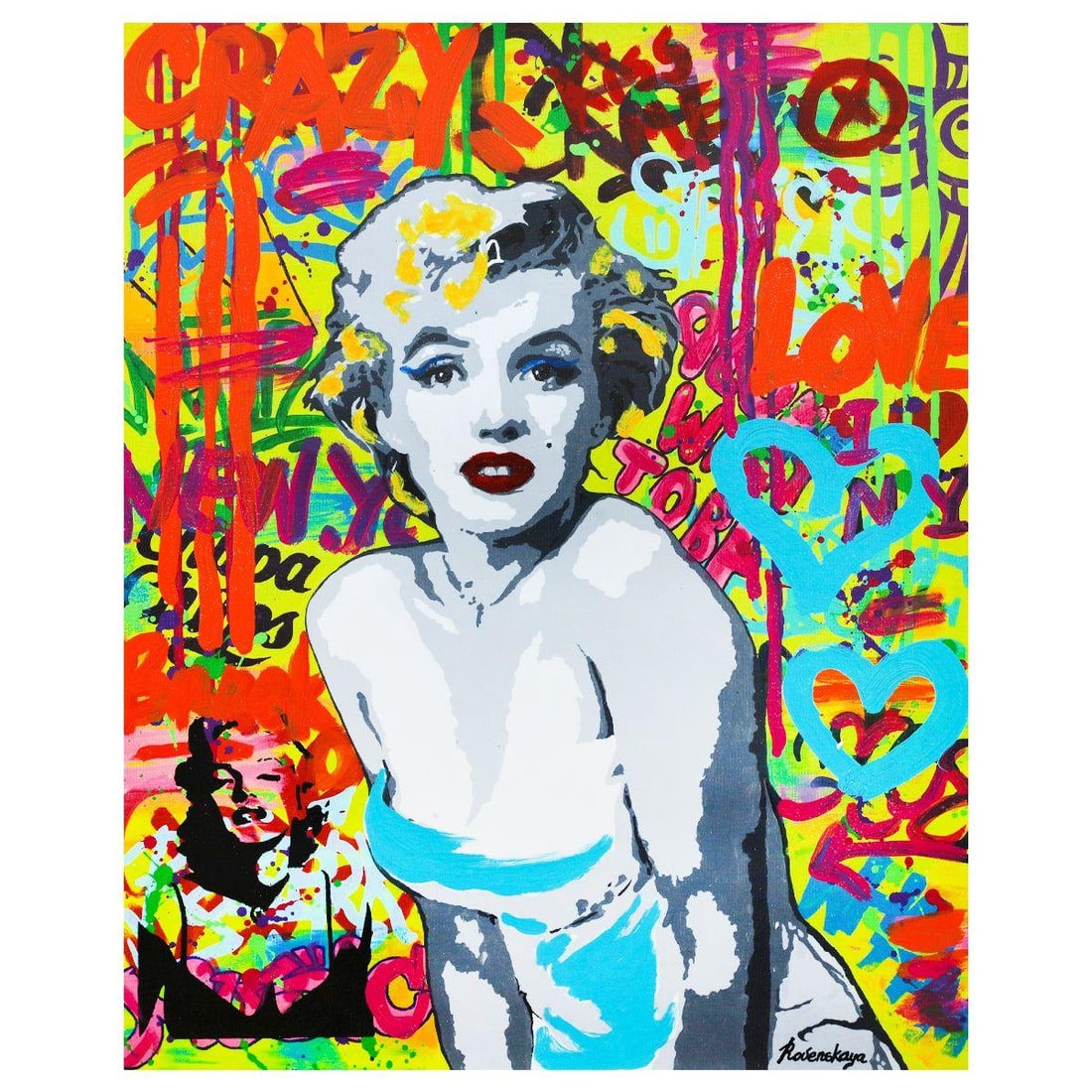 Nastya Rovenskaya- Mixed Media on Canvas "OOPS": Artist: Nastya Rovenskaya. Medium: Mixed Media on Canvas. Title: OOPS. Size: 30" x 24". Signature: Hand signed by the artist. Certificate of Authenticity: Is included. Reference#: 47562.