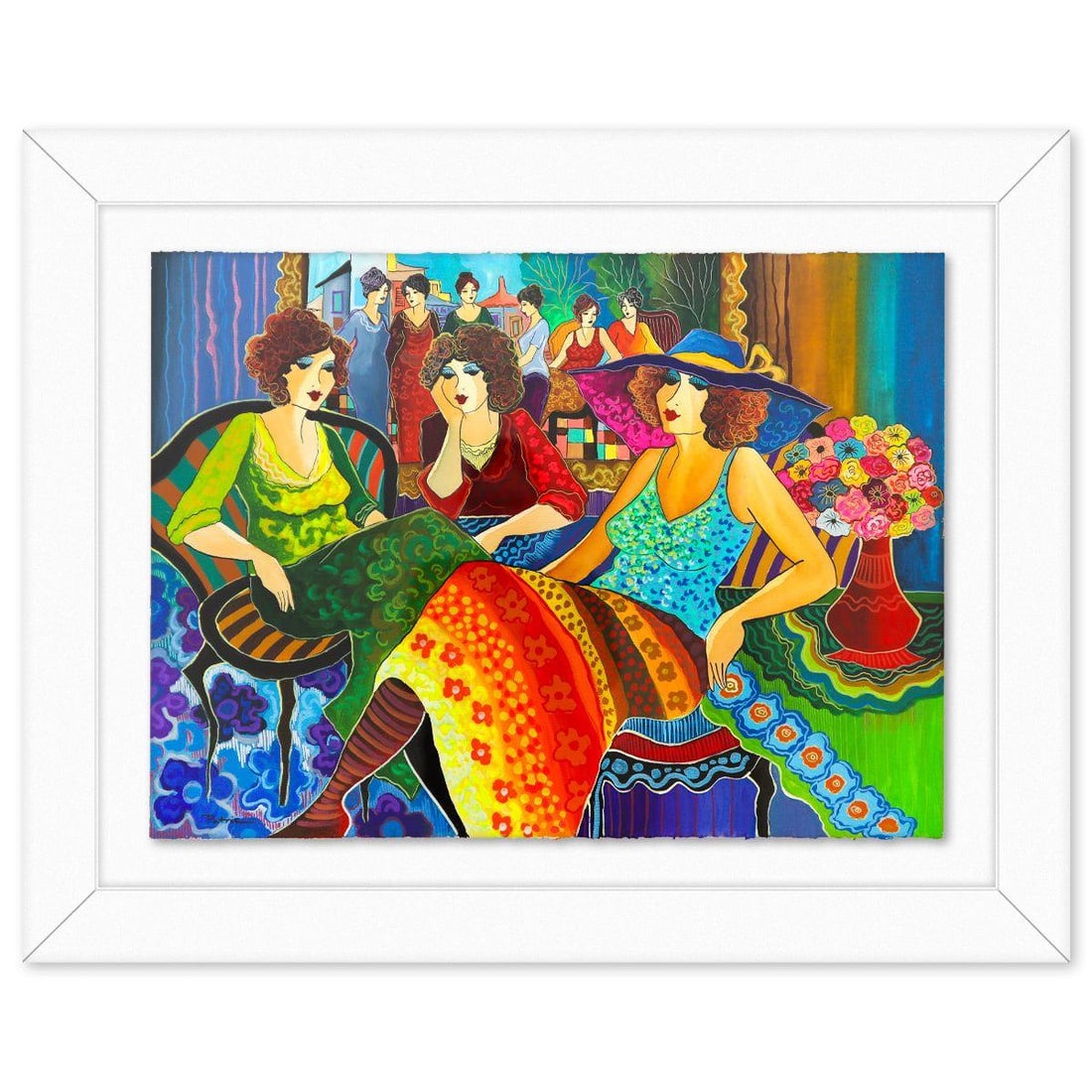 Patricia Govezensky- Original Watercolor "Gathering of Cultures": Artist: Patricia Govezensky. Medium: Original Watercolor. Title: Gathering of Cultures. Size: 22" x 30". Measures approx. 31" x 39" (framed). Signature: Hand Signed by the artist. Certificate of