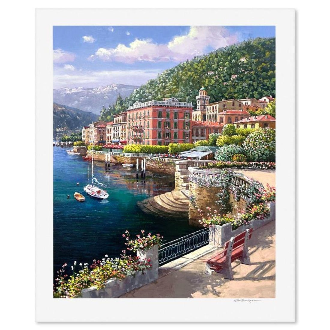 Sam Park, "Lakeside Bellagio" Limited Edition Printer's Proof Serigraph, Numbered and Hand Signed: Lakeside Bellagio is a limited edition printer's proof serigraph on paper by Sam Park, numbered and hand signed by the artist. Includes Letter of Authenticity. Measures approx. 34.5" x 28" (border),