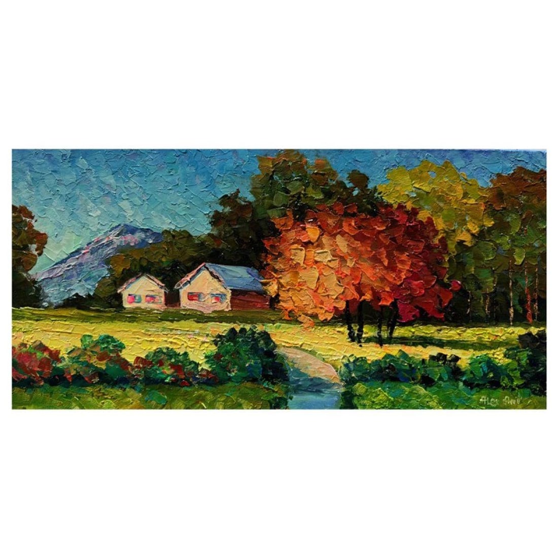 Alexander Antanenka, "Autumn Gold" Hand Signed Original Painting on Canvas with Letter of: Autumn Gold is an original oil painting on stretched canvas by Alexander Antanenka. Hand signed by the artist, the piece comes with a letter of authenticity. Measures approximately 12" x 24" (image).