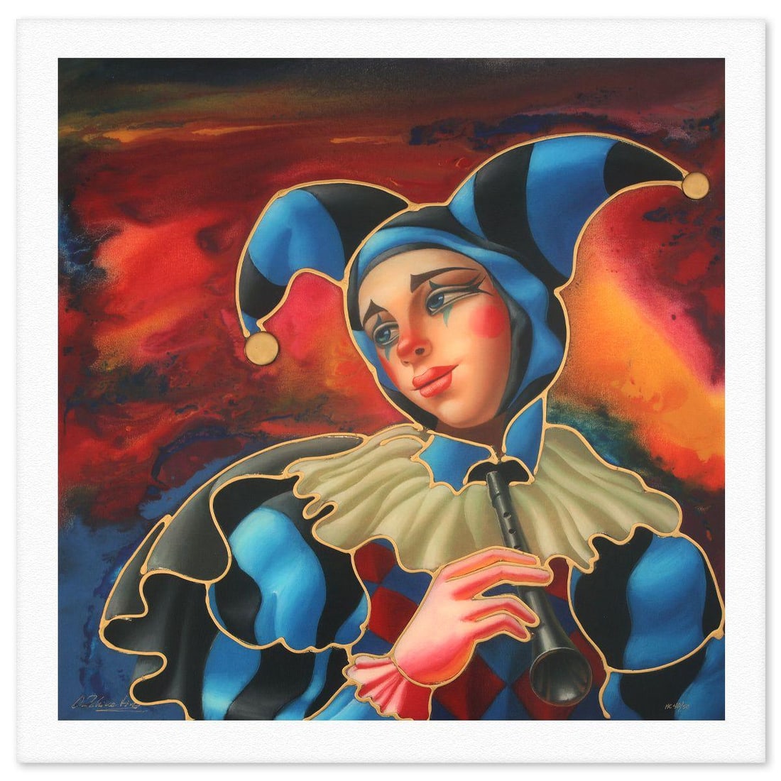 Oleg Zhivetin- Silkscreen "Dreamer": Artist: Oleg Zhivetin. Medium: Silkscreen. Title: Dreamer. Size: 34" x 34". Signature: Hand signed and numbered. Reference#: 74698.