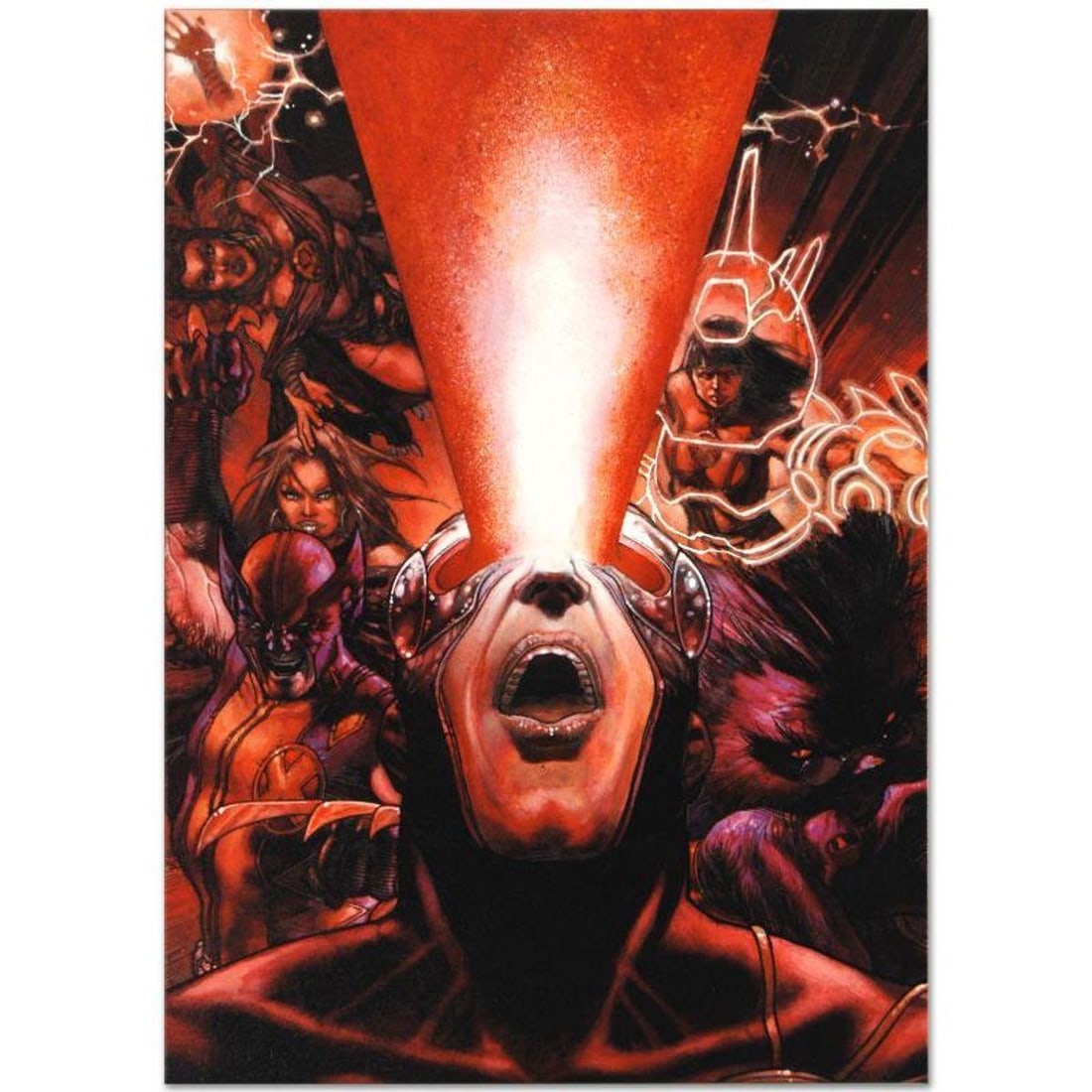 Marvel Comics "Astonishing X-Men #30" Numbered Limited Edition Giclee on Canvas by Simone Bianchi: A piece of comic book history, this limited edition, from original art by Simone Bianchi, depicts Cyclops, Wolverine, beast and other X-Men characters. Known for his use of ink wash in his work, Simon