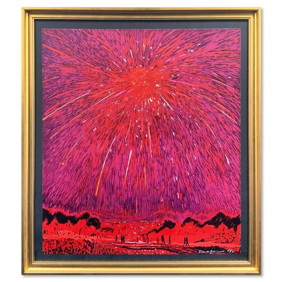 Jules de Balincourt, "It Depends on What Direction You Look In" Framed Limited Edition Five Layer: It Depends on What Direction You Look In is a limited edition five layer woodcut with screenprinted enamel detailing on Heritage Rag paper by Jules de Balincourt. This piece is numbered 27/50, hand si