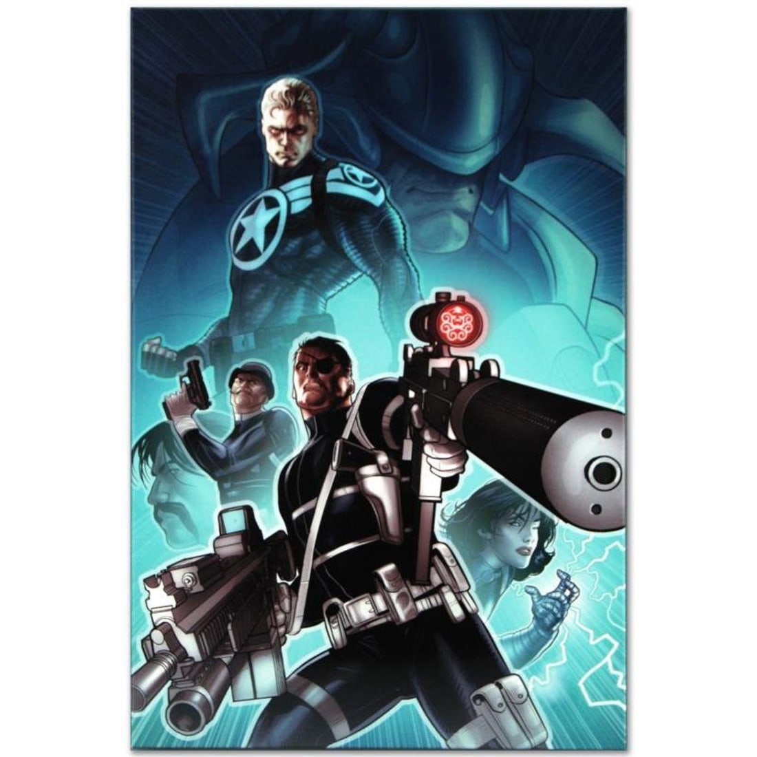 Marvel Comics "Secret Warriors #8" Numbered Limited Edition Giclee on Canvas by Paul Renaud with: A piece of comic book history, this limited edition, from original art by Paul Renaud, depicts Nick Fury, Steve Rogers, and Dum Dum Dougan. Paul Renaud is a French comic book who has done notable work