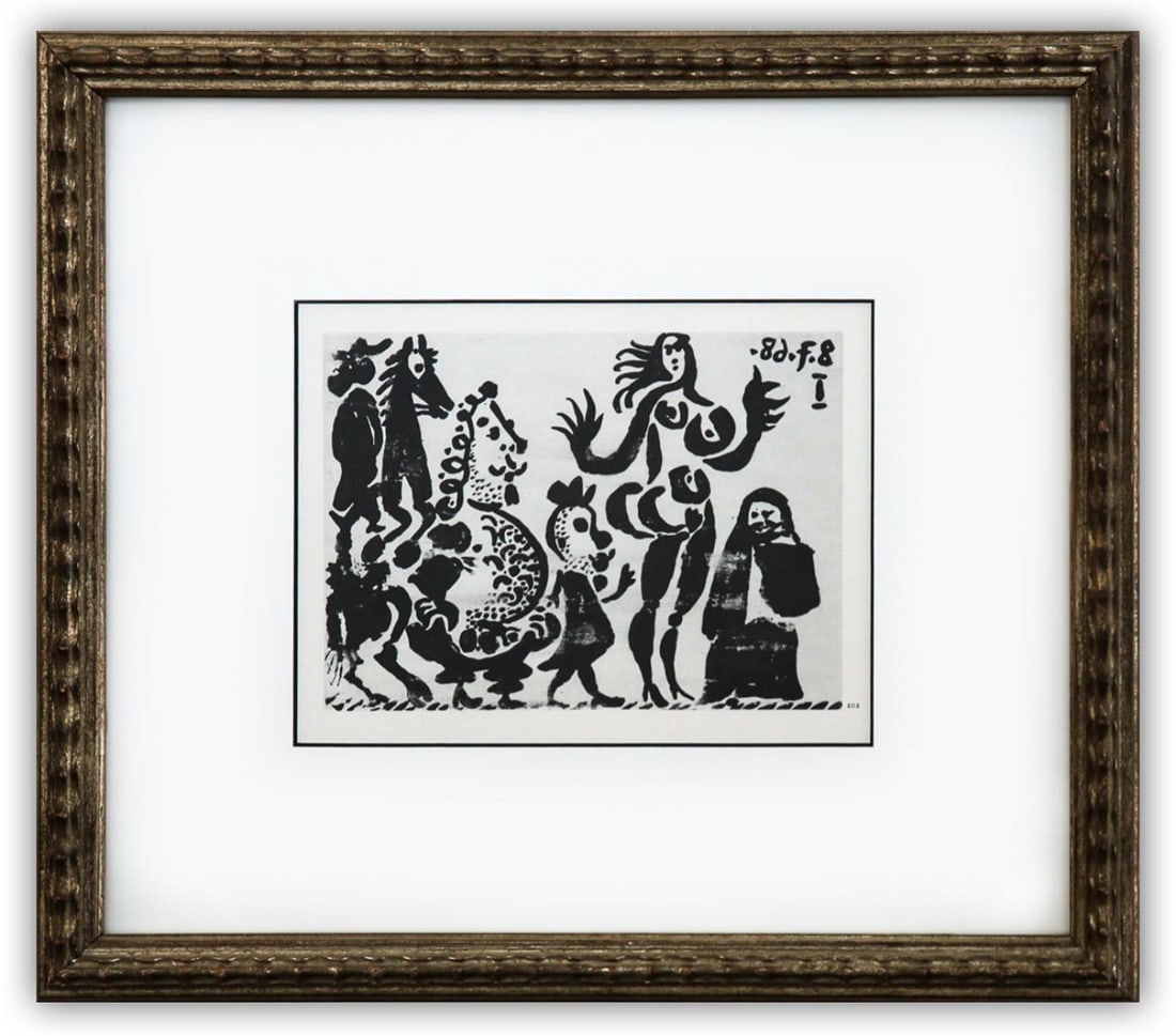 After Pablo Picasso- Offset Lithograph "From The 347 Series": Artist: After Pablo Picasso. Medium: Offset Lithograph. Title: From The 347 Series. Size: 6" x 8". Measures approx. 14" x 16" (framed). Additional: Custom framed. Unsigned and unnumbered. The 347 Seri