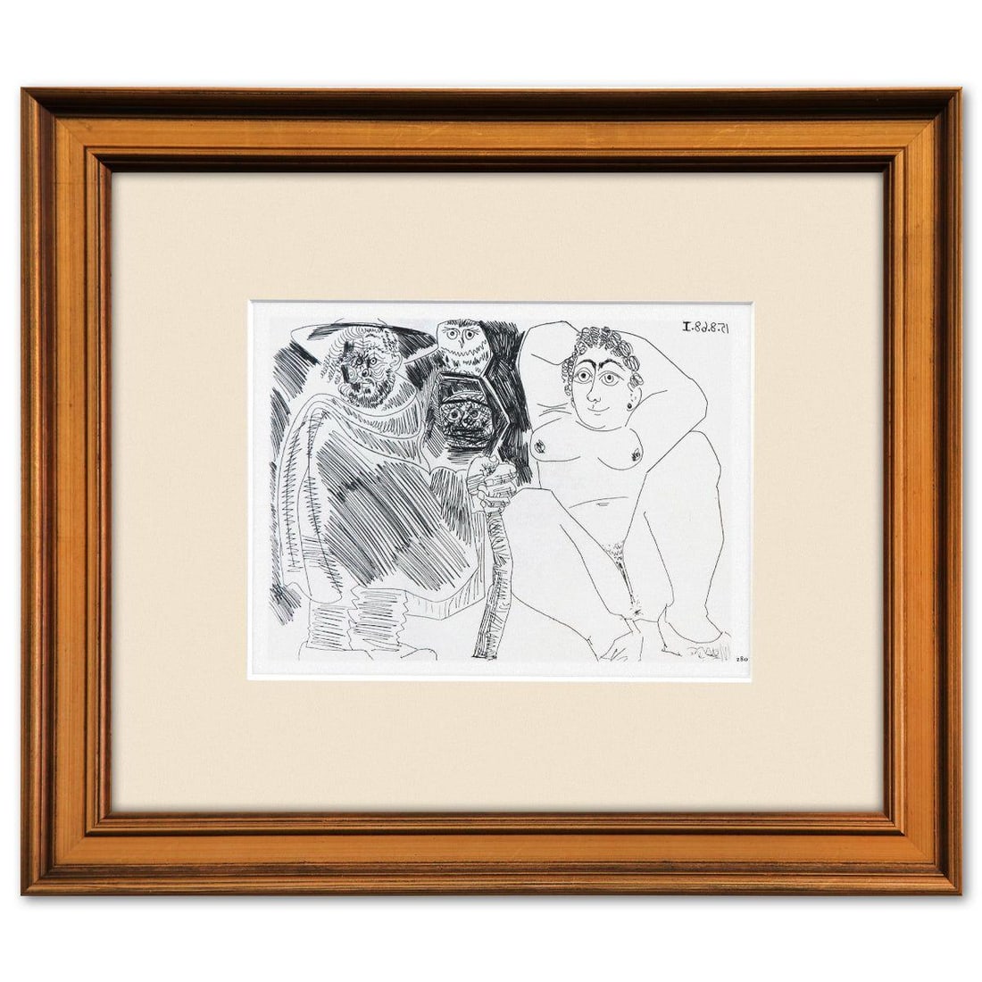 After Pablo Picasso- Offset Lithograph "From The 347 Series": Artist: After Pablo Picasso. Medium: Offset Lithograph. Title: From The 347 Series. Size: 6" x 8". Measures approx. 12" x 14" (framed). Additional: Custom framed. Unsigned and unnumbered. The 347 Seri