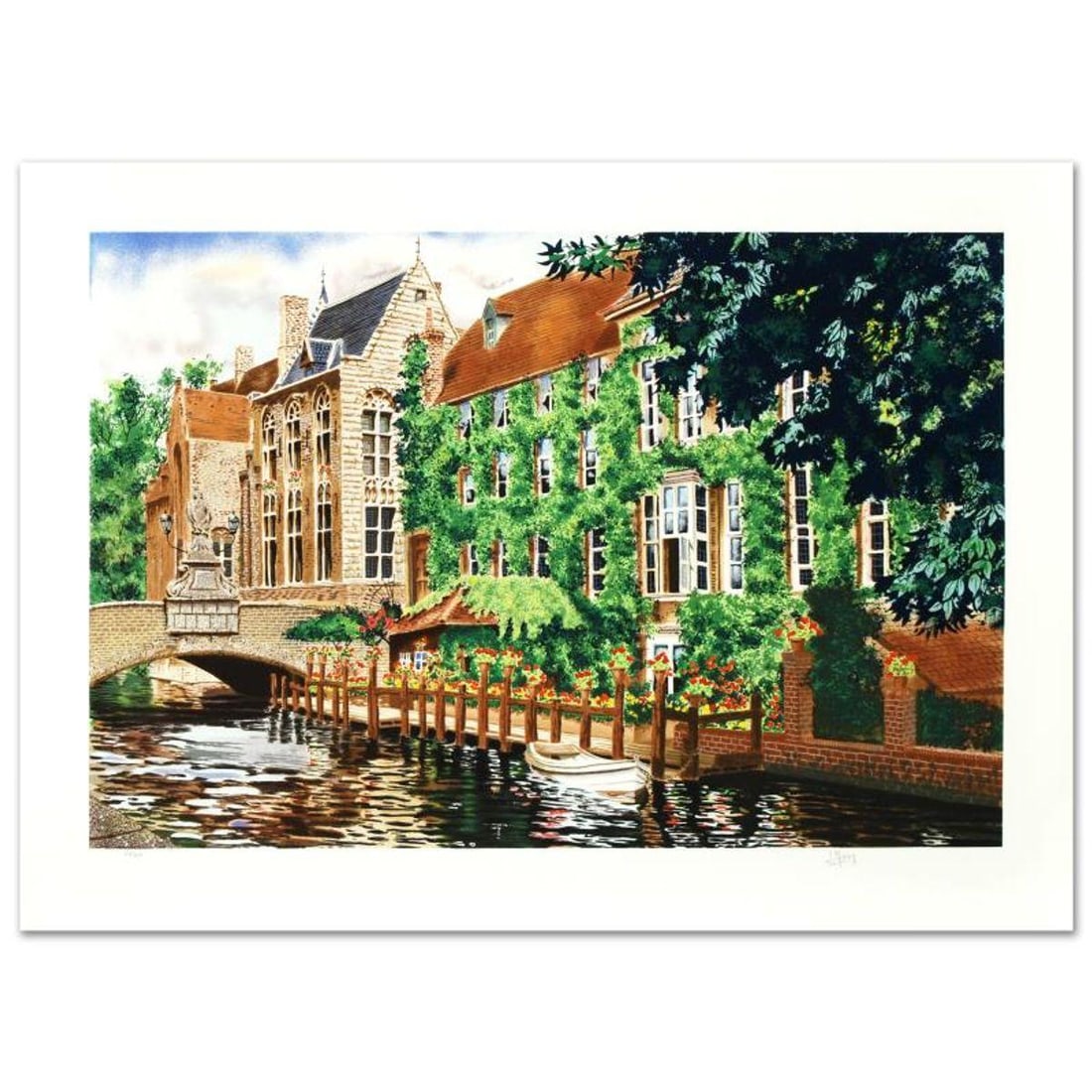 Open Window in Belgium Limited Edition Serigraph by Juan Medina, Numbered and Hand Signed with: Open Window in Belgium is a limited edition serigraph on paper, numbered and hand signed by Juan Medina. Includes Certificate of Authenticity! Measures approx. 37" x 26" (with border), 32" x 21" (imag