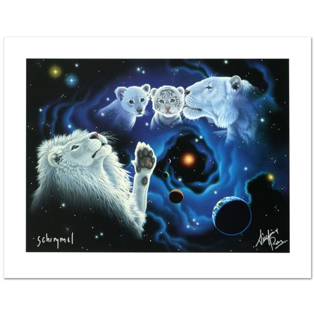 William Schimmel, "A Mother's Kiss, A Father's Touch" Limited Edition Hand Signed by the Artist and: A Mother's Kiss, A Father's Touch is a limited edition on paper by William Schimmel, numbered and hand signed by the artist and the late legendary showmen, Siegfried (1939-2021) and Roy (1944-2020). I