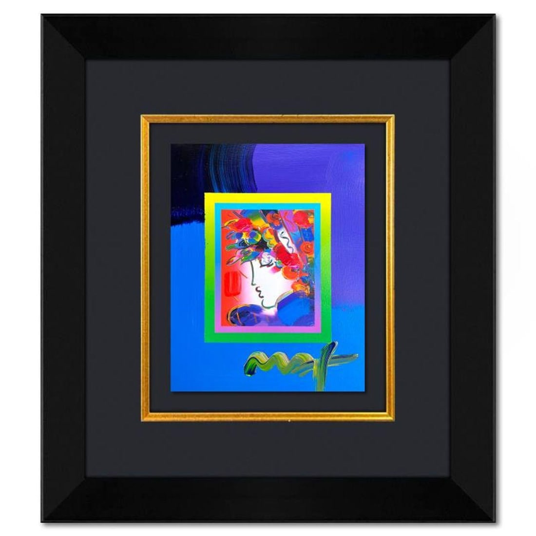 Peter Max, "Blushing Beauty" Framed One-of-a-Kind Acrylic Mixed Media, Hand Signed with Registration (1 of 2)