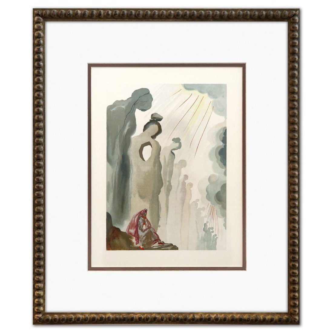 Salvador Dali- Original Color Woodcut on B.F.K. Rives Paper "Purgatory 13": Artist: Salvador Dali. Medium: Original Color Woodcut on B.F.K. Rives Paper. Title: Purgatory 13. Size: 13" x 10". Measures approx. 19" x 16" (framed). Certificate of Authenticity: Is included. Additi