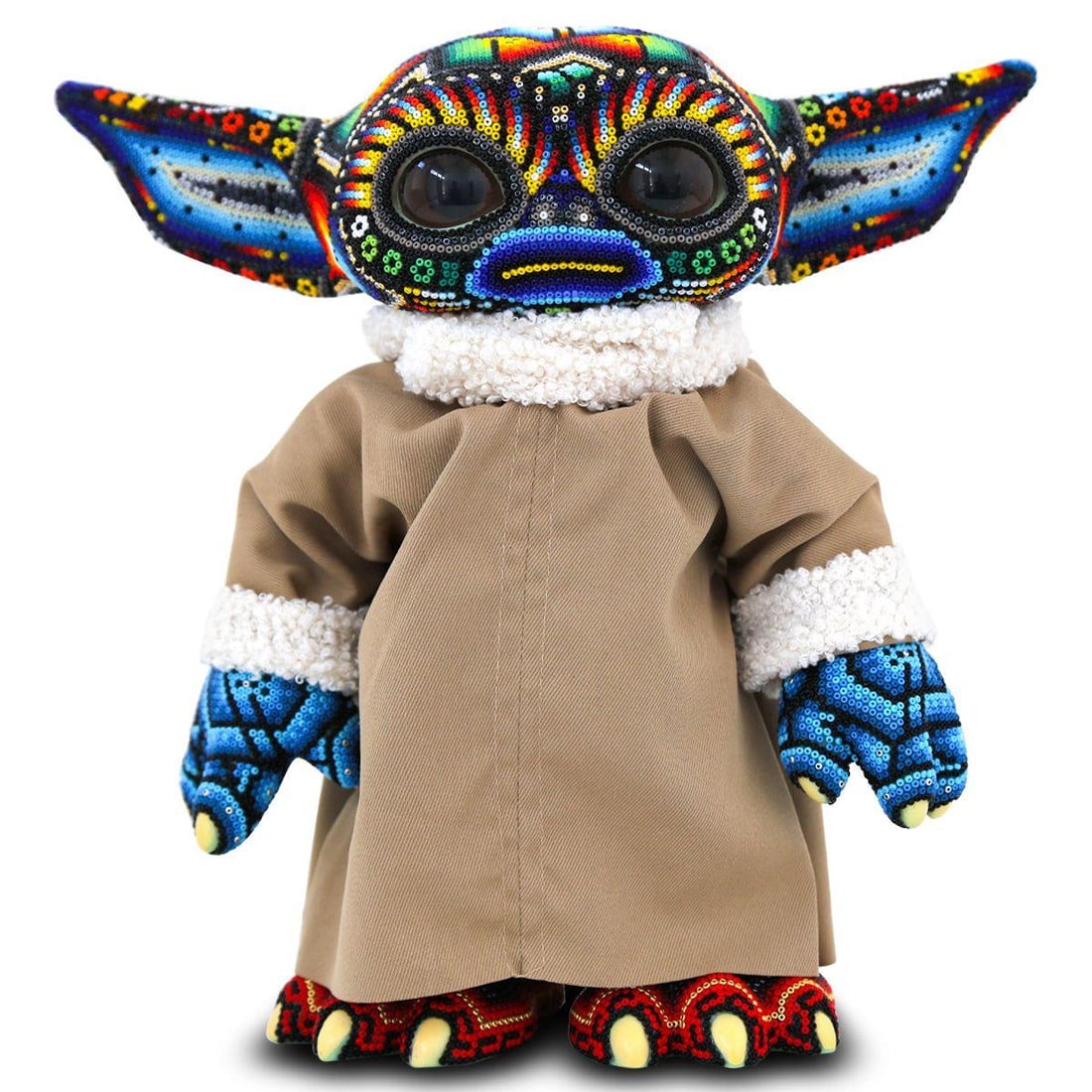 Rick Wolfryd- Original Mixed Media Sculpture "Baby Yoda": Artist: Rick Wolfryd. Medium: Original Mixed Media Sculpture. Title: Baby Yoda. Size: 11" x 9". Signature: Signed CHROMA aka Rick Wolfryd. Certificate of Authenticity: Is included. Reference#: 83733.