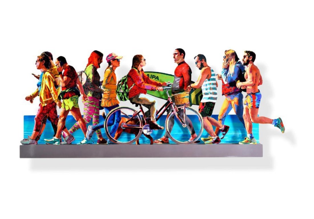 David Gerstein- Mixed Media Cutout Aluminum "Beach Promenade - Left": Artist: David Gerstein. Medium: Mixed Media Cutout Aluminum. Title: Beach Promenade - Left. Size: 59" x 28". Signature: Signed and numbered. Certificate of Authenticity: Is included. Additional: